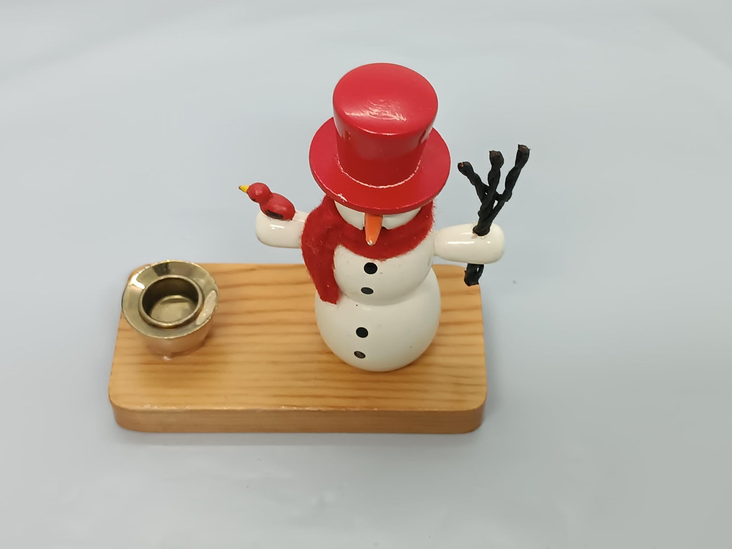 Vintage Wooden Smoker Raucher Snowman with candle holder