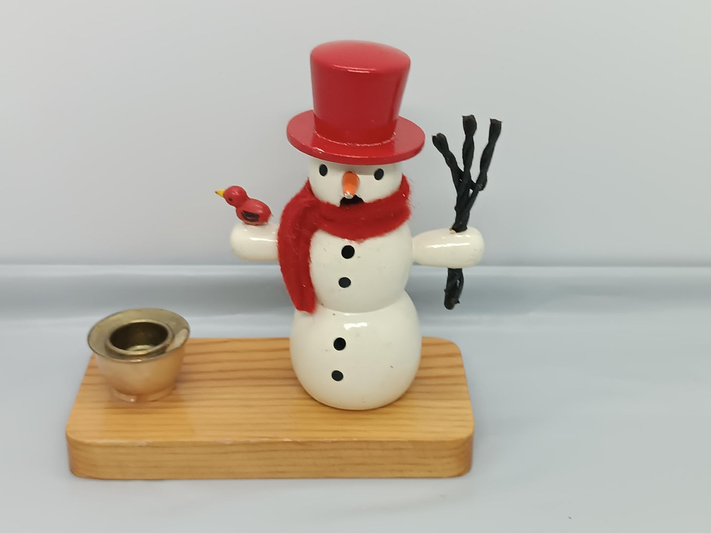 Vintage Wooden Smoker Raucher Snowman with candle holder