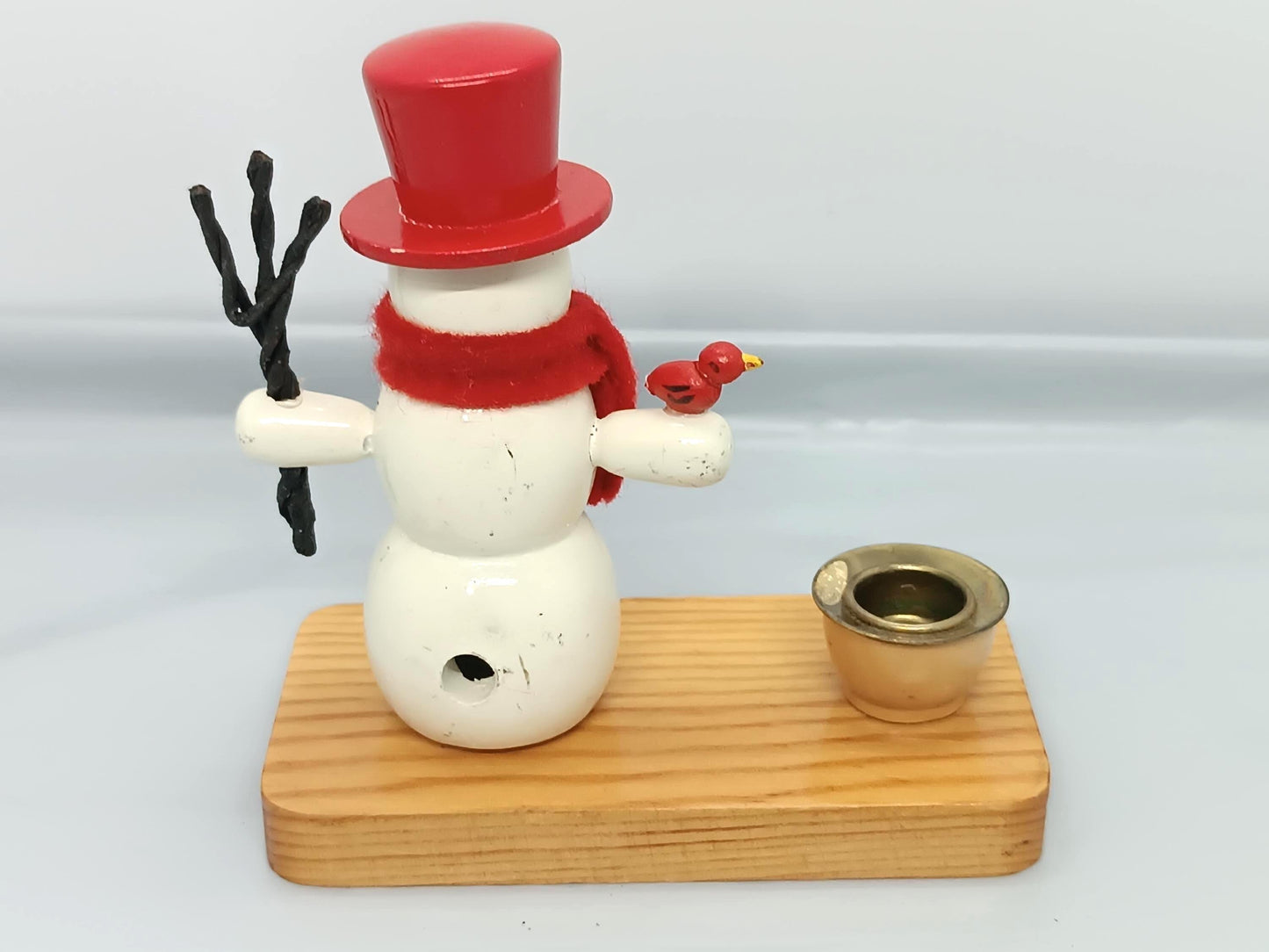 Vintage Wooden Smoker Raucher Snowman with candle holder