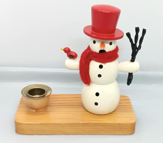 Vintage Wooden Smoker Raucher Snowman with candle holder