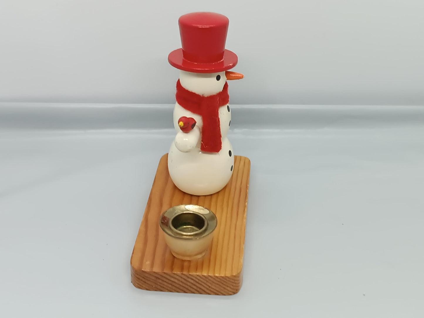 Vintage Wooden Smoker Raucher Snowman with candle holder